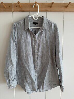 Quince 100% European Linen Long Sleeve Shirt, Pinstripe